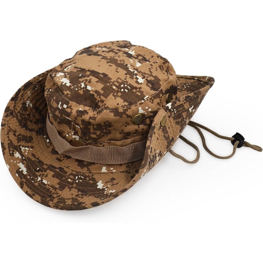 Unisex Camouflage 100% Polyester Wide Brim Boonie With Chin Strap Bush Sun Hat